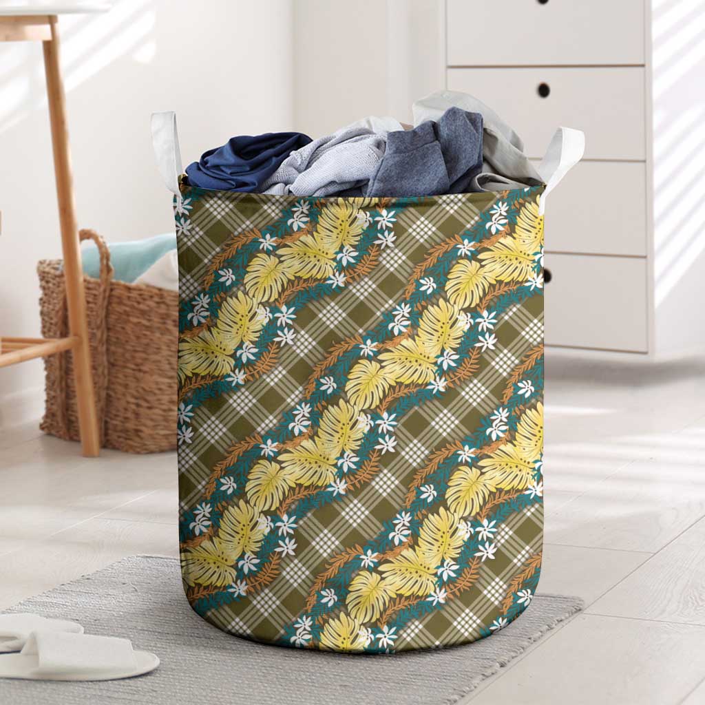 Polynesian Monstera Tiare Floral Laundry Basket Yellow Tropical Plaid - Polynesian Pride