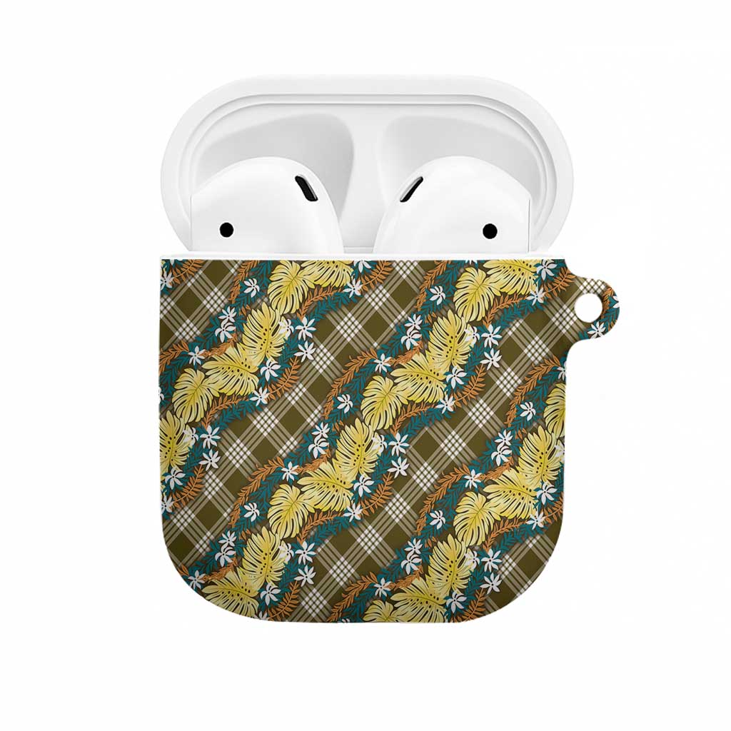 Polynesian Monstera Tiare Floral AirPods Case Yellow Tropical Plaid - Polynesian Pride