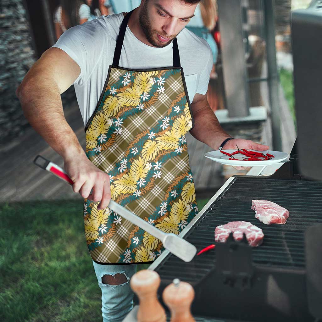Polynesian Monstera Tiare Floral Apron Yellow Tropical Plaid - Polynesian Pride