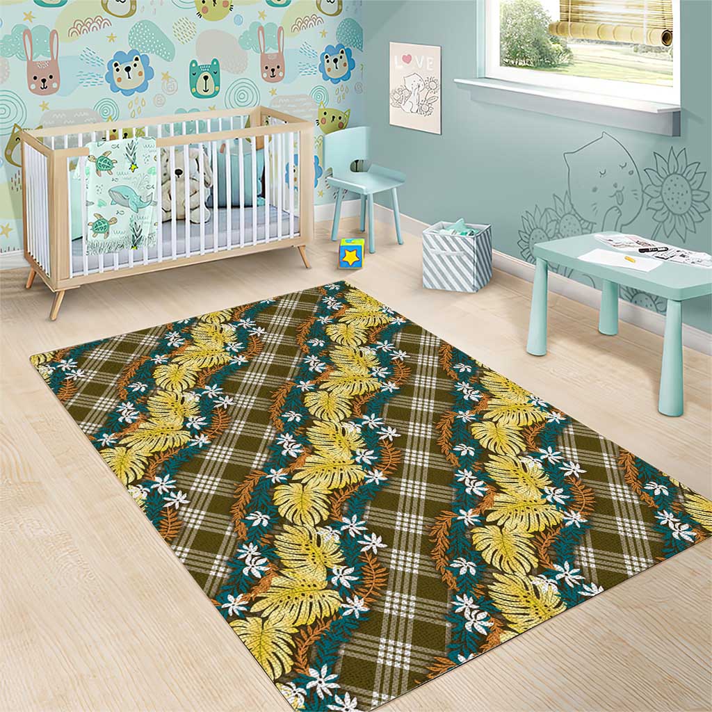 Polynesian Monstera Tiare Floral Area Rug Yellow Tropical Plaid - Polynesian Pride