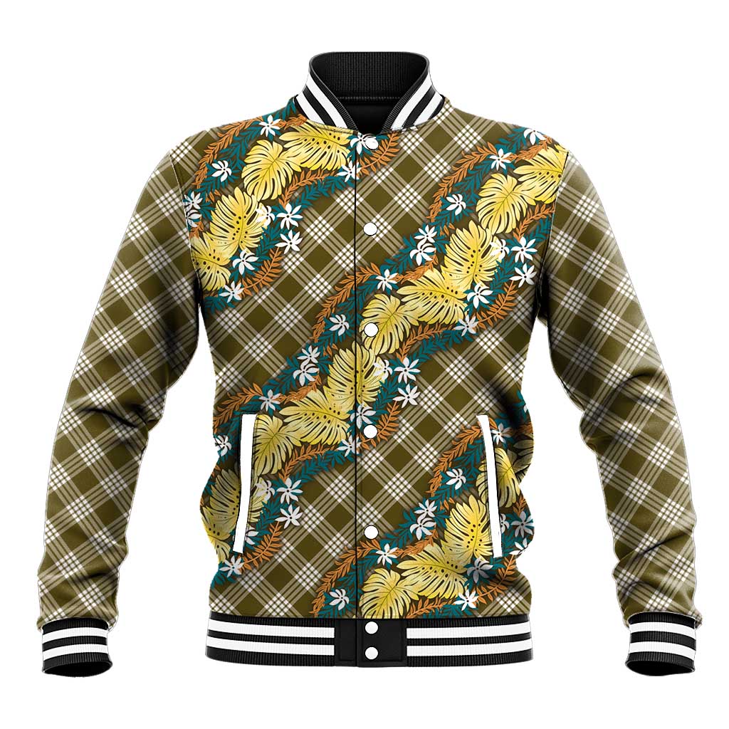 Polynesian Monstera Tiare Floral Baseball Jacket Yellow Tropical Plaid LT01 Unisex Yellow - Polynesian Pride