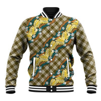 Polynesian Monstera Tiare Floral Baseball Jacket Yellow Tropical Plaid - Polynesian Pride
