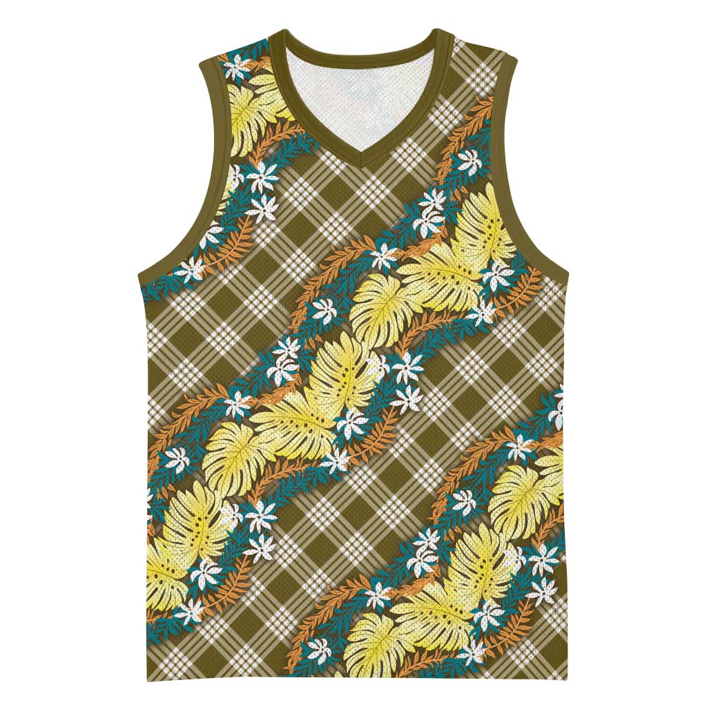 Polynesian Monstera Tiare Floral Basketball Jersey Yellow Tropical Plaid LT01 Unisex Yellow - Polynesian Pride