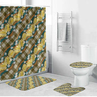 Polynesian Monstera Tiare Floral Bathroom Set Yellow Tropical Plaid - Polynesian Pride