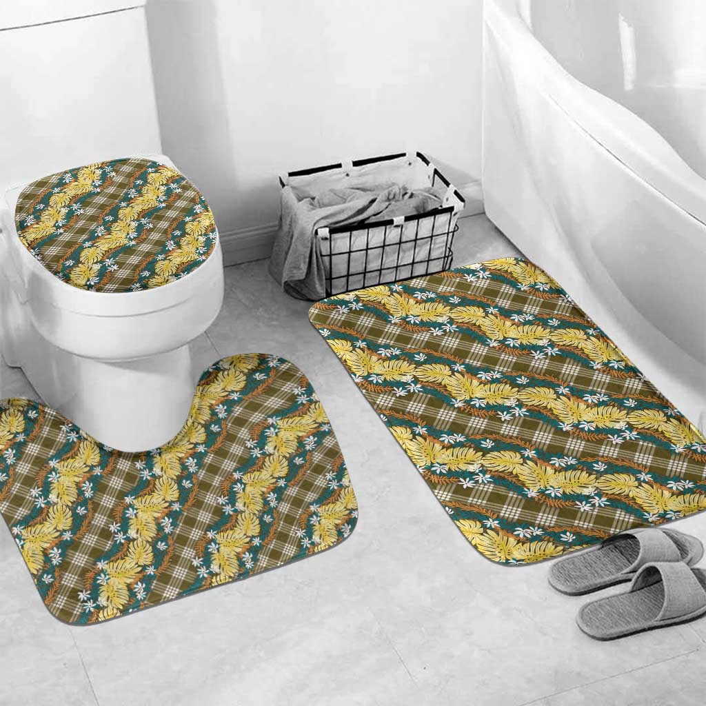 Polynesian Monstera Tiare Floral Bathroom Set Yellow Tropical Plaid - Polynesian Pride