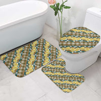 Polynesian Monstera Tiare Floral Bathroom Set Yellow Tropical Plaid - Polynesian Pride