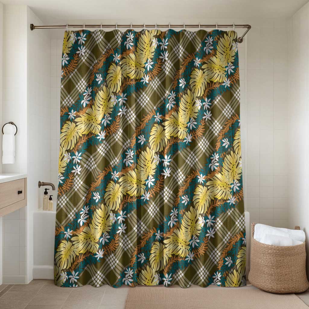 Polynesian Monstera Tiare Floral Bathroom Set Yellow Tropical Plaid - Polynesian Pride
