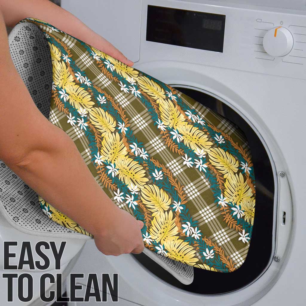 Polynesian Monstera Tiare Floral Bathroom Set Yellow Tropical Plaid - Polynesian Pride