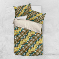 Polynesian Monstera Tiare Floral Bedding Set Yellow Tropical Plaid - Polynesian Pride