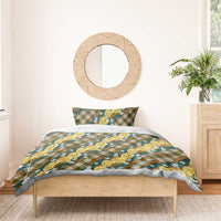 Polynesian Monstera Tiare Floral Bedding Set Yellow Tropical Plaid - Polynesian Pride