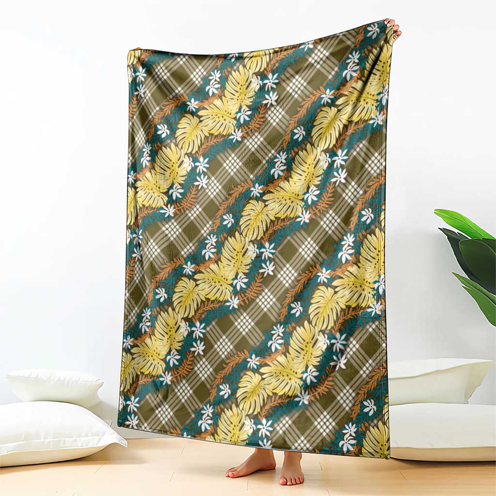Polynesian Monstera Tiare Floral Blanket Yellow Tropical Plaid - Polynesian Pride