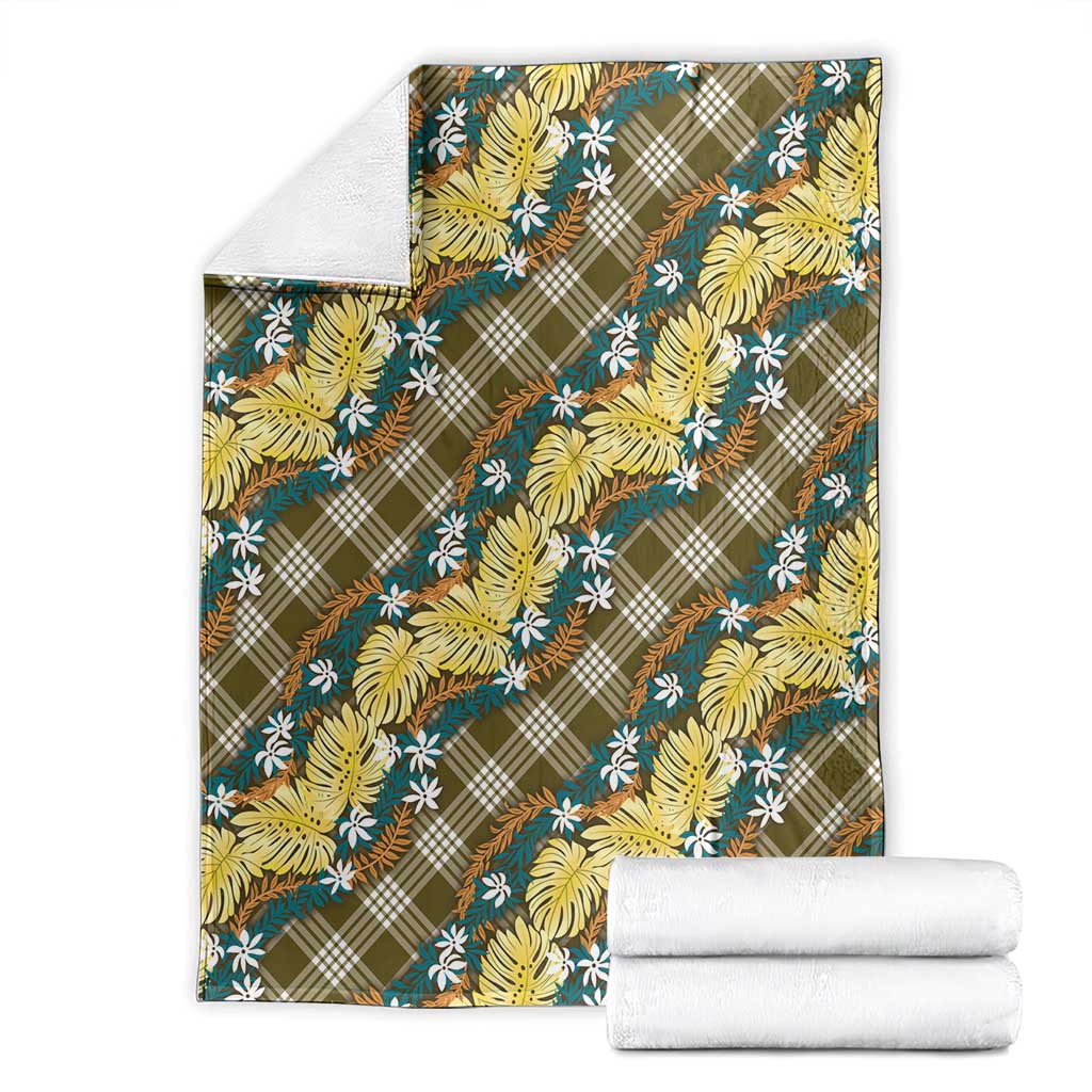 Polynesian Monstera Tiare Floral Blanket Yellow Tropical Plaid - Polynesian Pride
