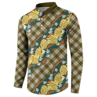 Polynesian Monstera Tiare Floral Button Sweatshirt Yellow Tropical Plaid - Polynesian Pride