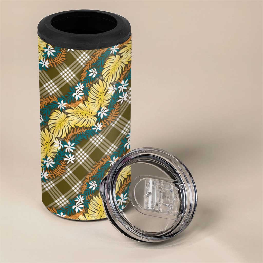 Polynesian Monstera Tiare Floral 4 in 1 Can Cooler Tumbler Yellow Tropical Plaid - Polynesian Pride