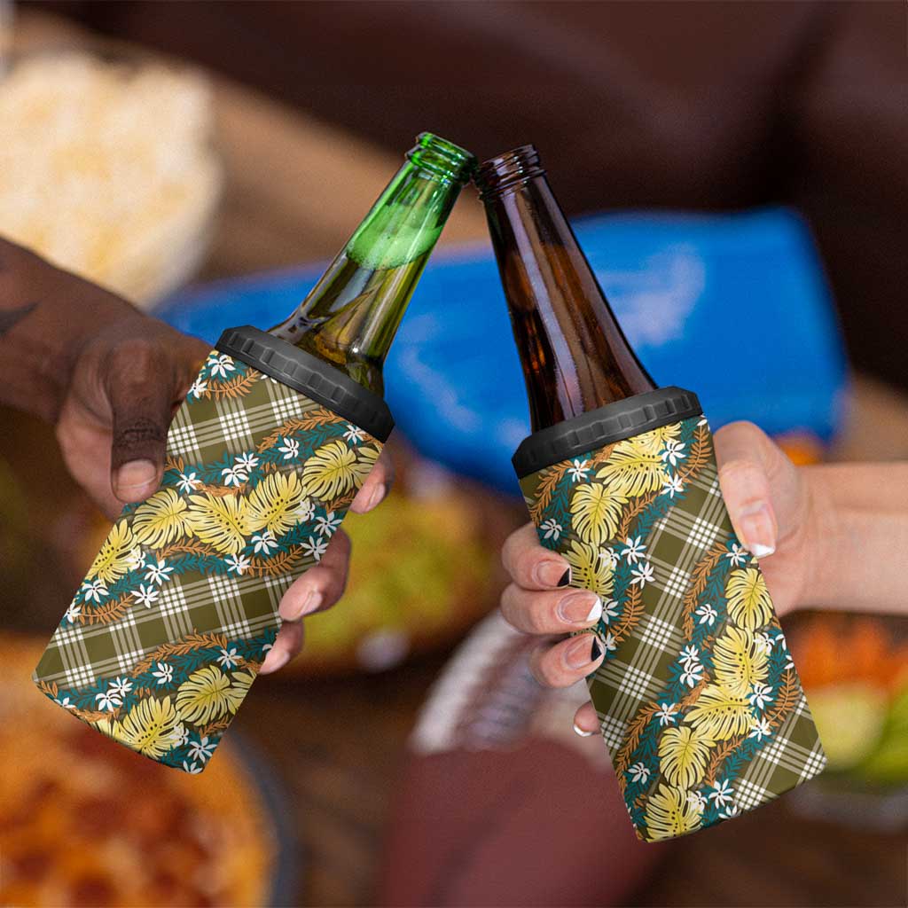 Polynesian Monstera Tiare Floral 4 in 1 Can Cooler Tumbler Yellow Tropical Plaid - Polynesian Pride