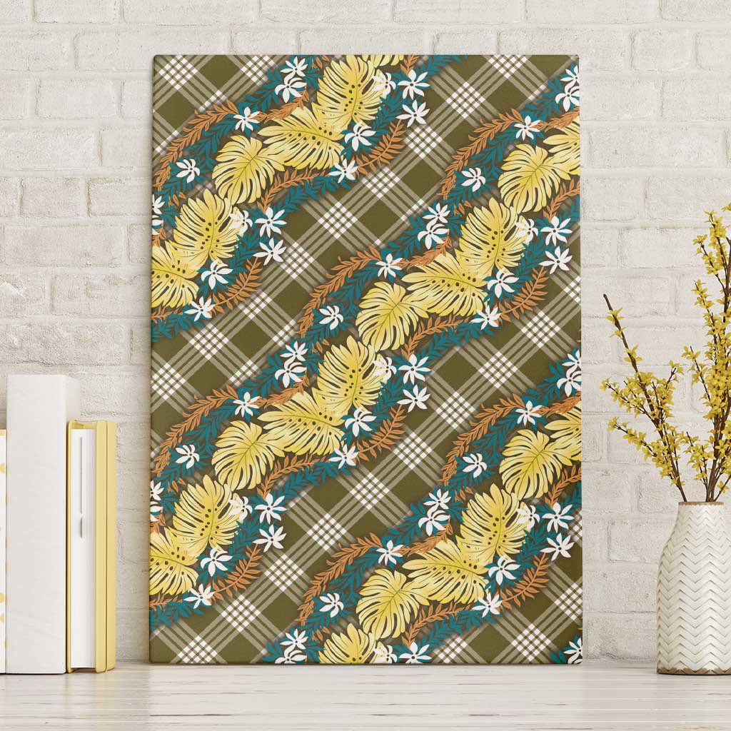 Polynesian Monstera Tiare Floral Canvas Wall Art Yellow Tropical Plaid - Polynesian Pride