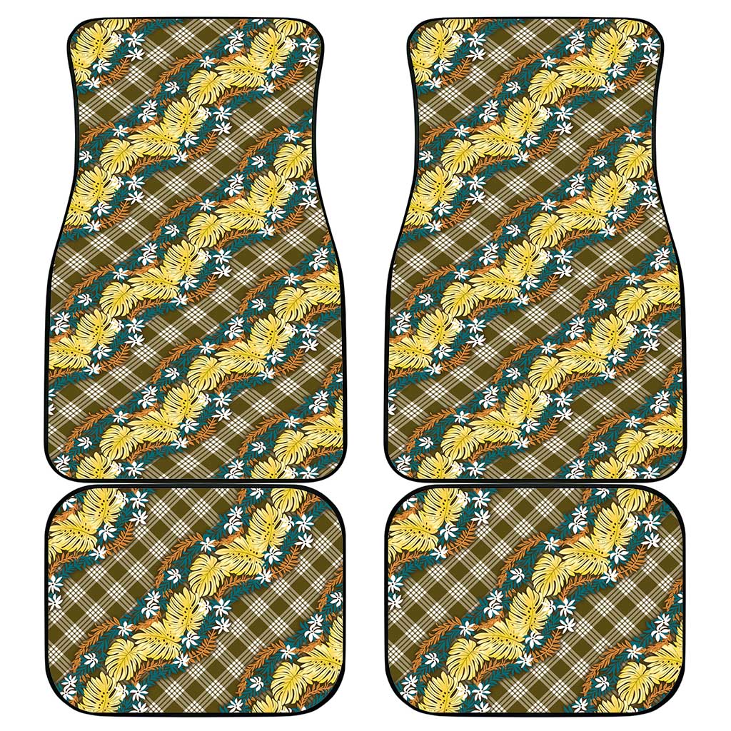 Polynesian Monstera Tiare Floral Car Mats Yellow Tropical Plaid - Polynesian Pride