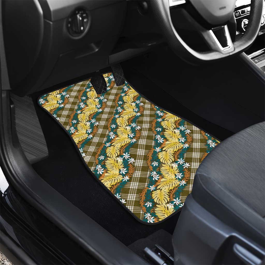 Polynesian Monstera Tiare Floral Car Mats Yellow Tropical Plaid - Polynesian Pride