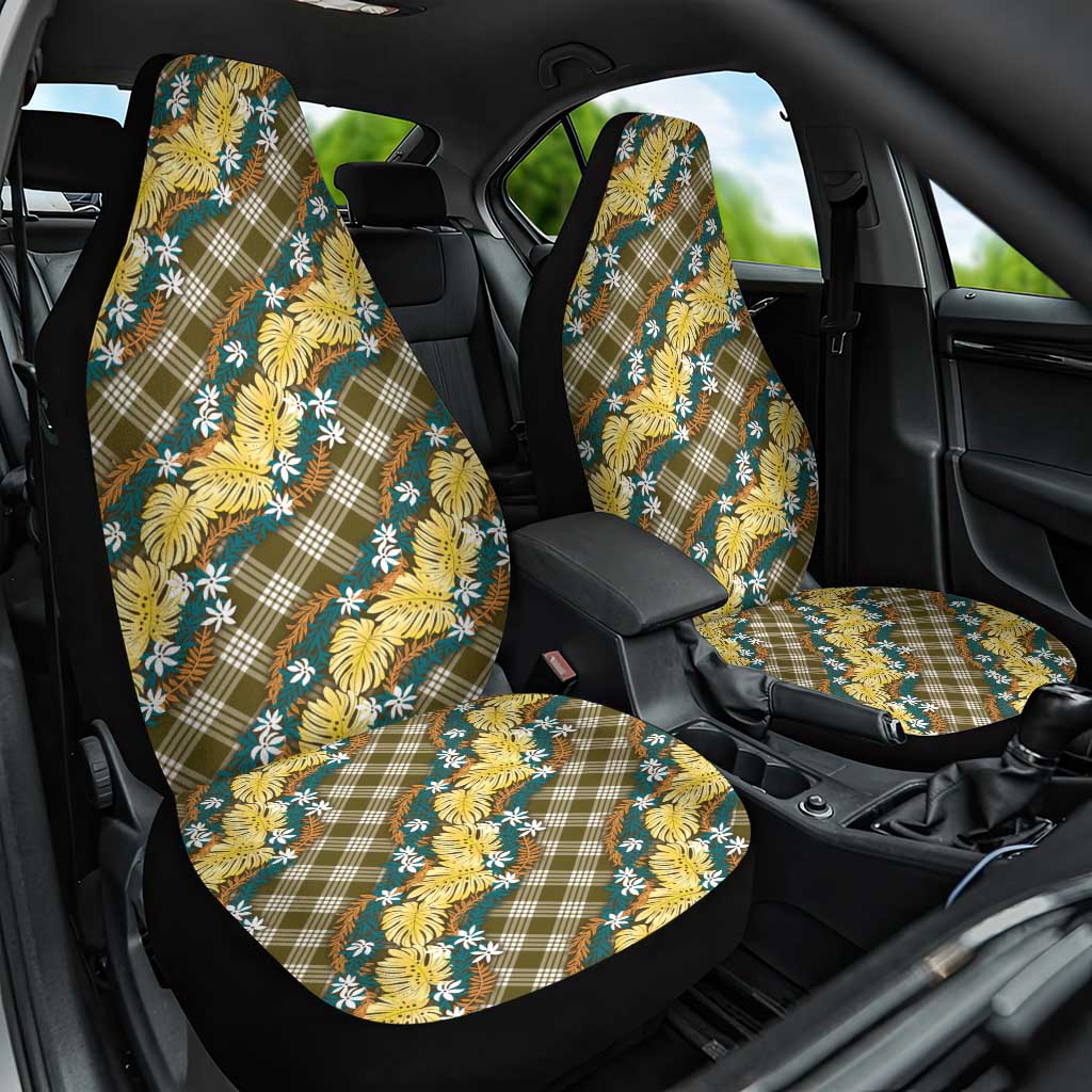 Polynesian Monstera Tiare Floral Car Seat Cover Yellow Tropical Plaid - Polynesian Pride