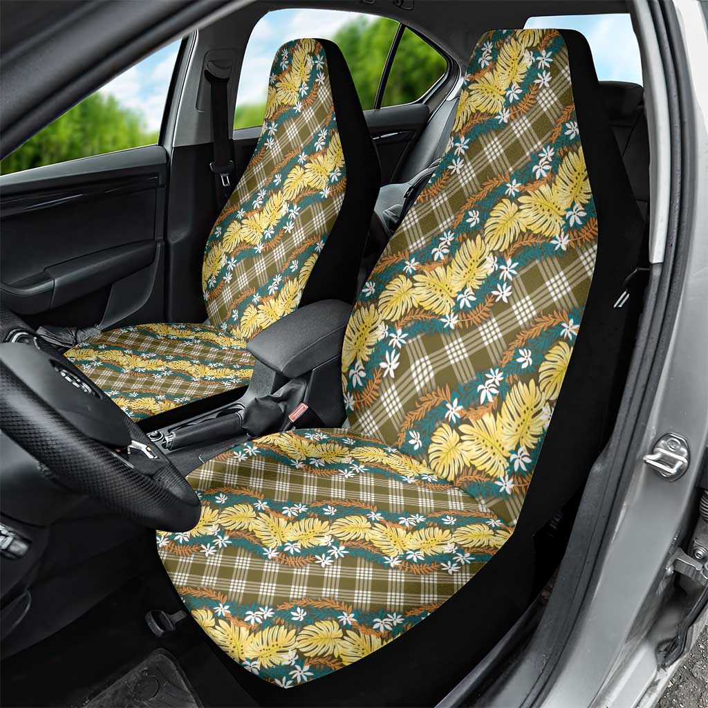 Polynesian Monstera Tiare Floral Car Seat Cover Yellow Tropical Plaid - Polynesian Pride