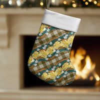 Polynesian Monstera Tiare Floral Christmas Stocking Yellow Tropical Plaid - Polynesian Pride
