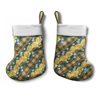 Polynesian Monstera Tiare Floral Christmas Stocking Yellow Tropical Plaid - Polynesian Pride