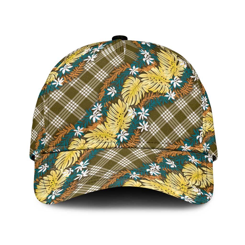 Polynesian Monstera Tiare Floral Classic Cap Yellow Tropical Plaid - Polynesian Pride