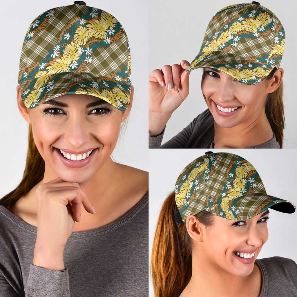 Polynesian Monstera Tiare Floral Classic Cap Yellow Tropical Plaid - Polynesian Pride