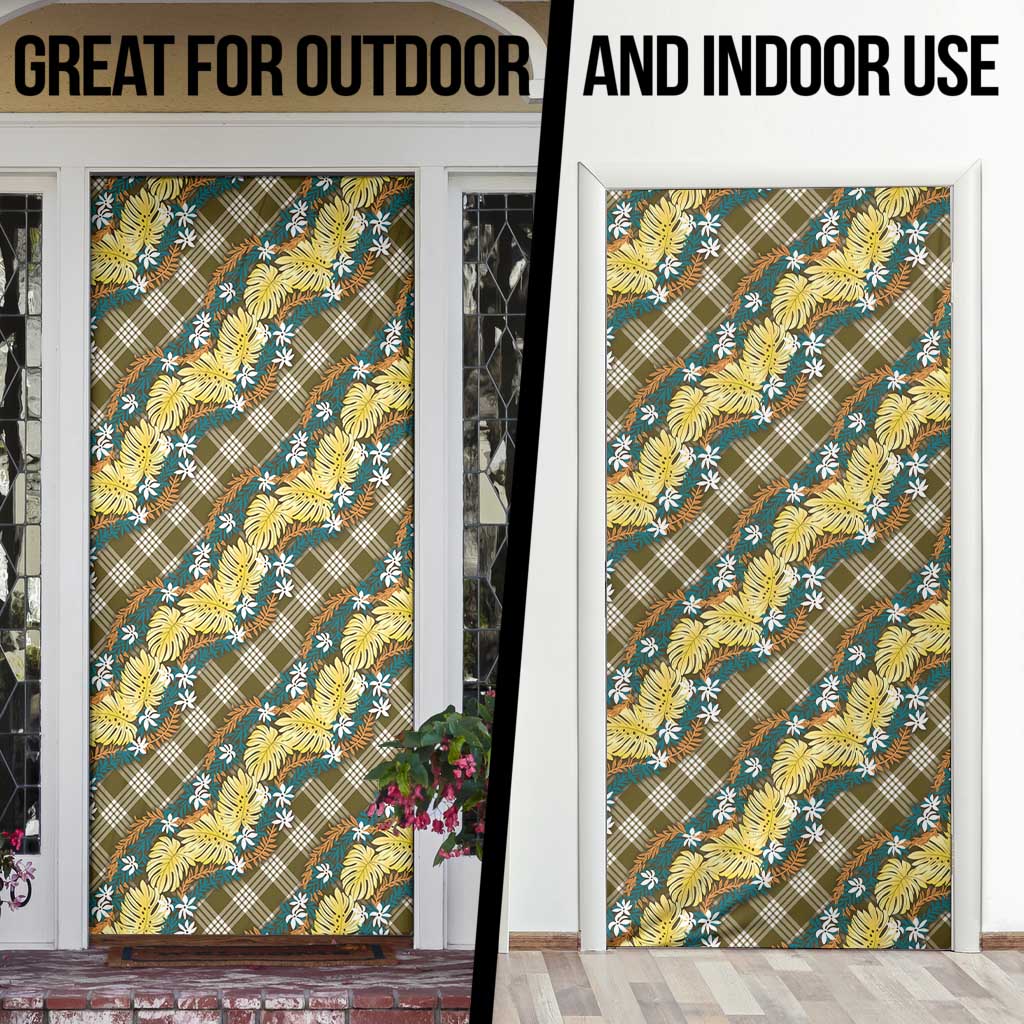 Polynesian Monstera Tiare Floral Door Cover Yellow Tropical Plaid - Polynesian Pride