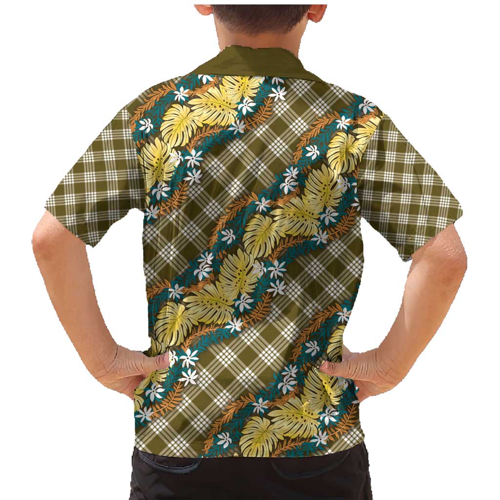 Polynesian Monstera Tiare Floral Family Matching Mermaid Dress and Hawaiian Shirt Yellow Tropical Plaid - Polynesian Pride