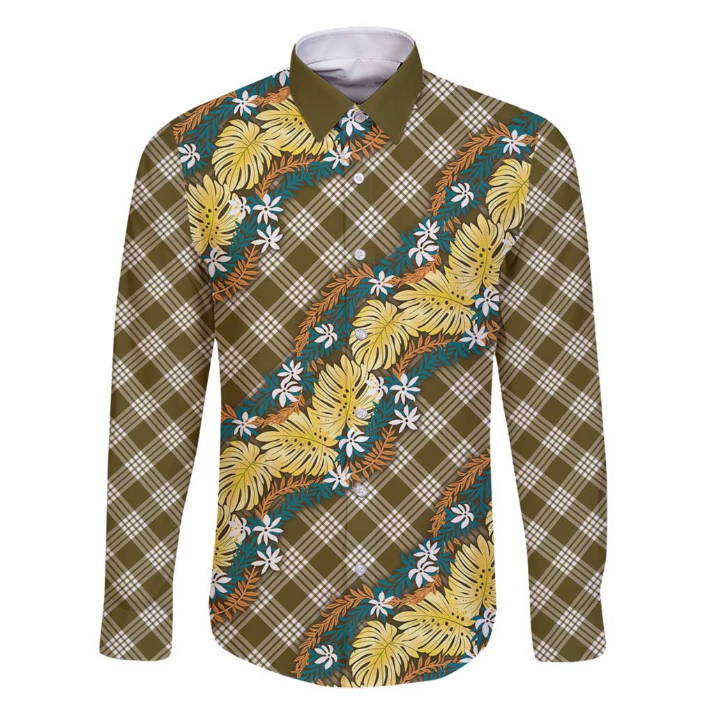 Polynesian Monstera Tiare Floral Family Matching Mermaid Dress and Hawaiian Shirt Yellow Tropical Plaid - Polynesian Pride