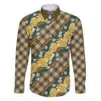 Polynesian Monstera Tiare Floral Family Matching Off Shoulder Short Dress and Hawaiian Shirt Yellow Tropical Plaid - Polynesian Pride