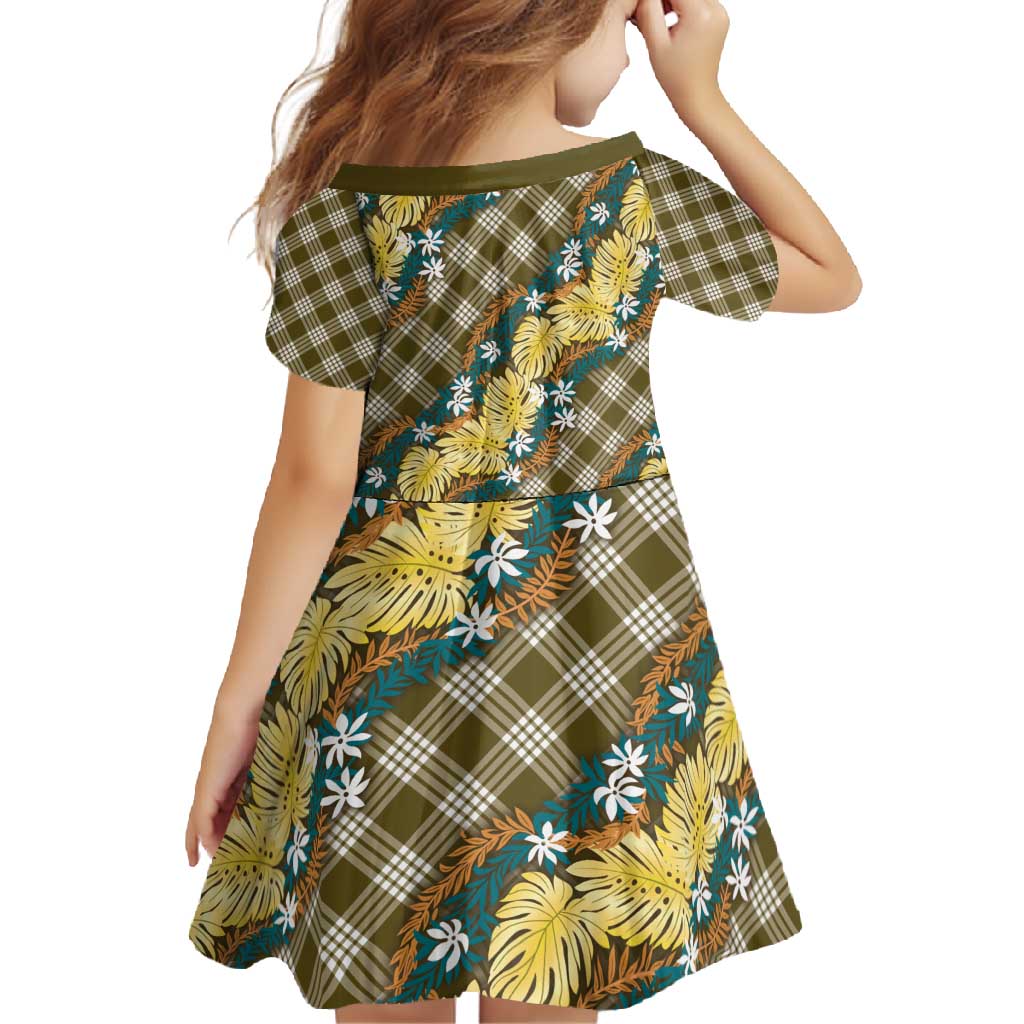 Polynesian Monstera Tiare Floral Family Matching Short Sleeve Bodycon Dress and Hawaiian Shirt Yellow Tropical Plaid - Polynesian Pride