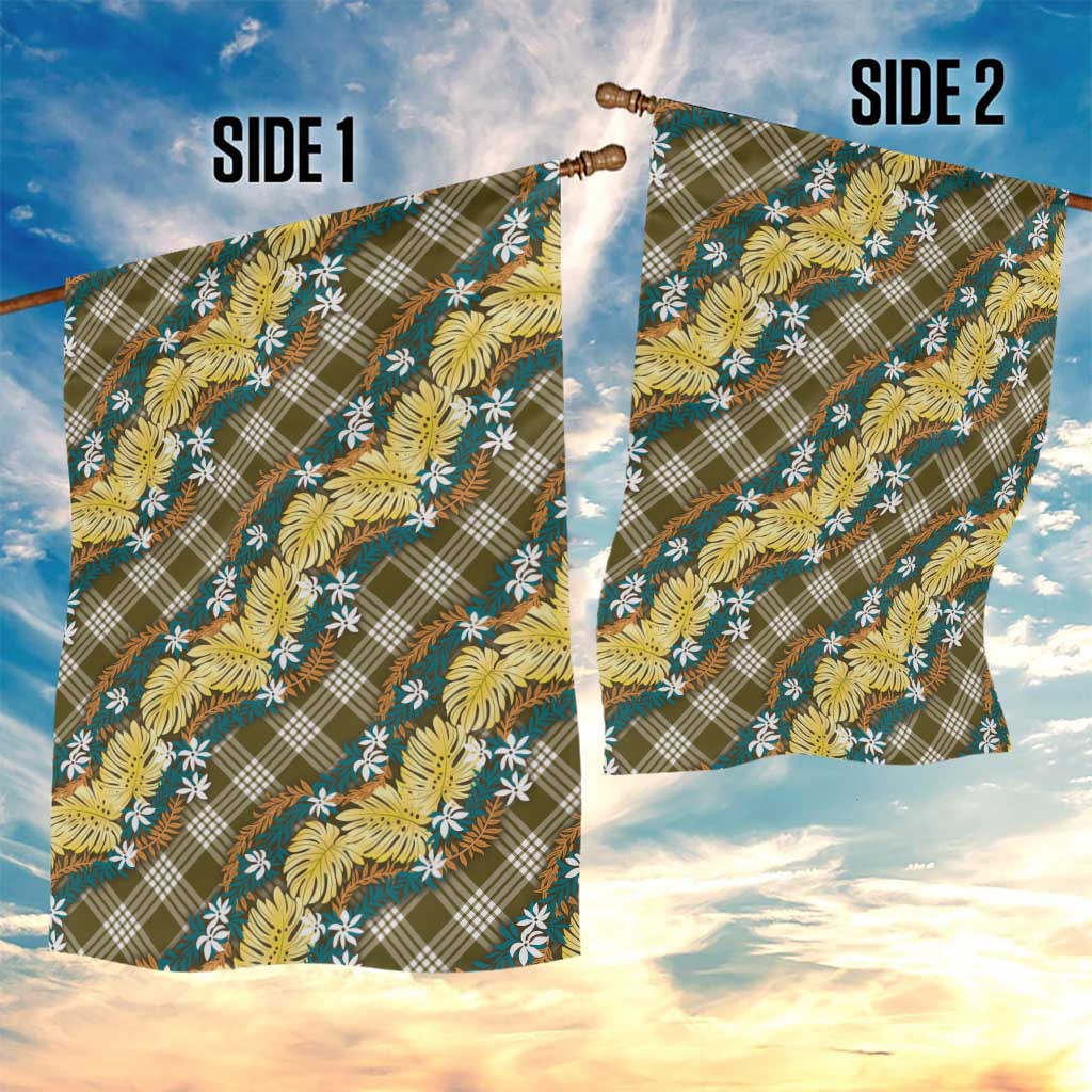 Polynesian Monstera Tiare Floral Garden Flag Yellow Tropical Plaid - Polynesian Pride