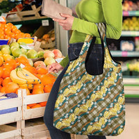 Polynesian Monstera Tiare Floral Grocery Bag Yellow Tropical Plaid - Polynesian Pride