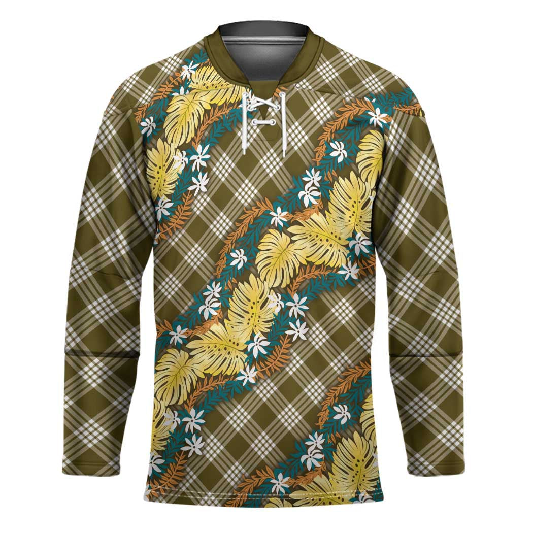 Polynesian Monstera Tiare Floral Hockey Jersey Yellow Tropical Plaid LT01 Unisex Yellow - Polynesian Pride