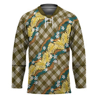 Polynesian Monstera Tiare Floral Hockey Jersey Yellow Tropical Plaid - Polynesian Pride