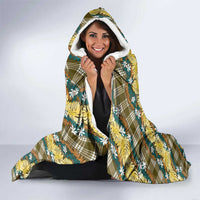 Polynesian Monstera Tiare Floral Hooded Blanket Yellow Tropical Plaid - Polynesian Pride