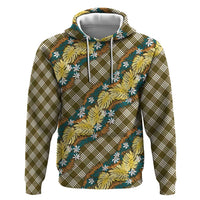 Polynesian Monstera Tiare Floral Hoodie Yellow Tropical Plaid - Polynesian Pride