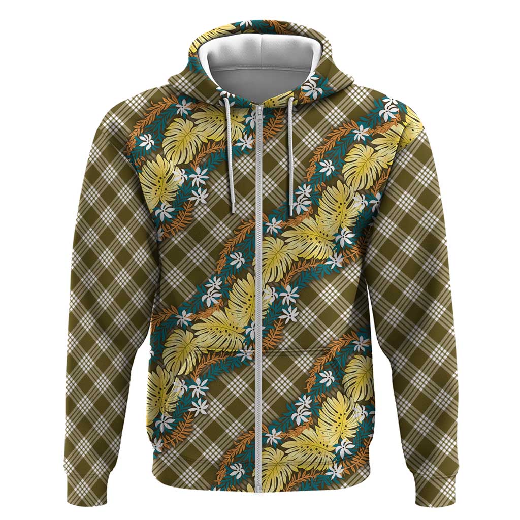 Polynesian Monstera Tiare Floral Hoodie Yellow Tropical Plaid - Polynesian Pride
