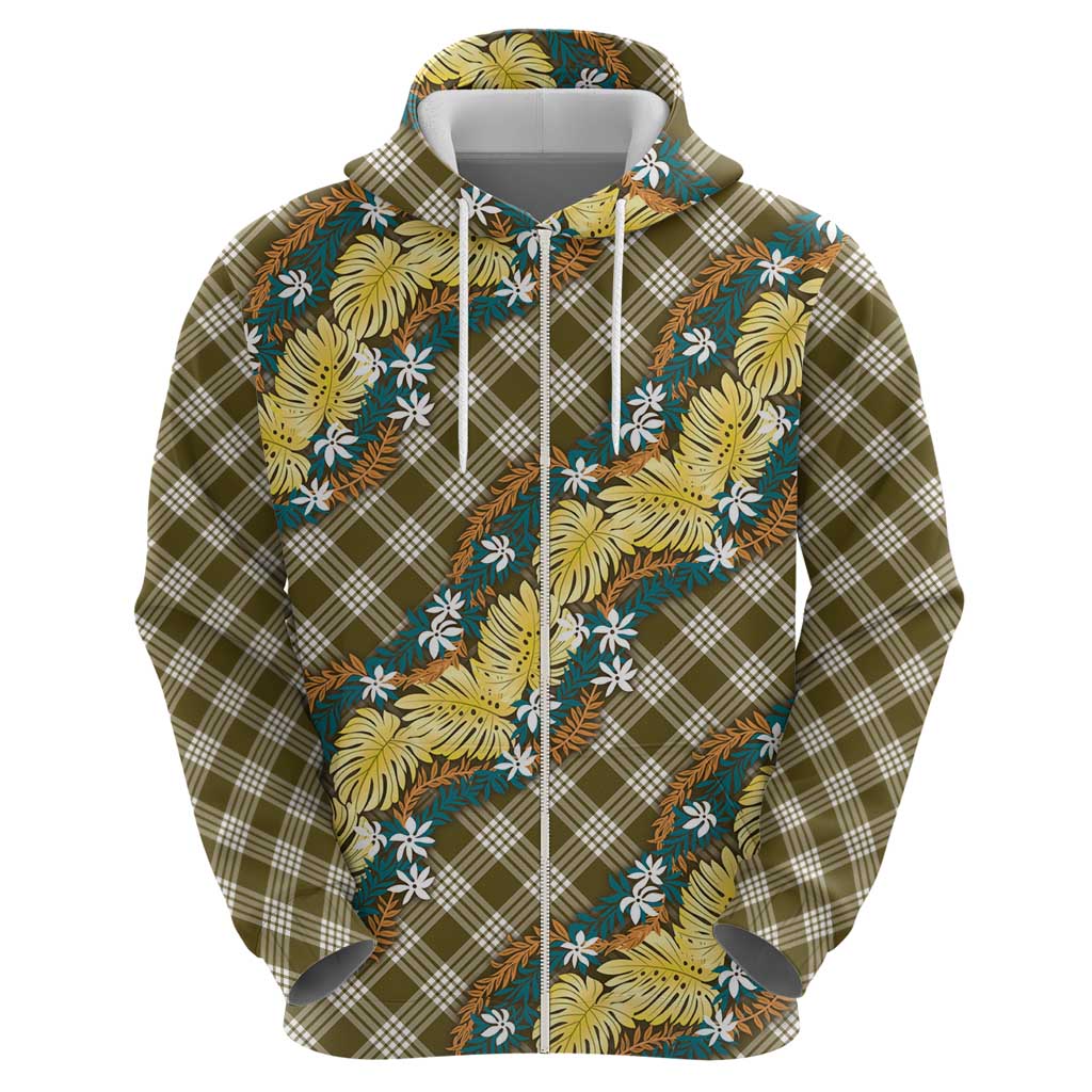 Polynesian Monstera Tiare Floral Hoodie Yellow Tropical Plaid - Polynesian Pride