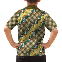 Polynesian Monstera Tiare Floral Kid Hawaiian Shirt Yellow Tropical Plaid - Polynesian Pride