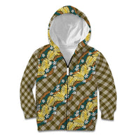 Polynesian Monstera Tiare Floral Kid Hoodie Yellow Tropical Plaid - Polynesian Pride
