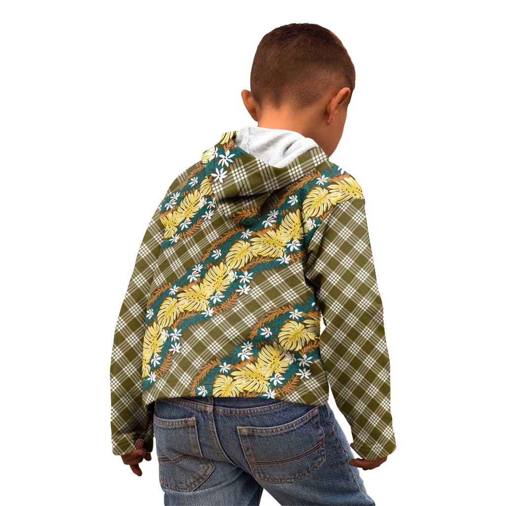 Polynesian Monstera Tiare Floral Kid Hoodie Yellow Tropical Plaid - Polynesian Pride