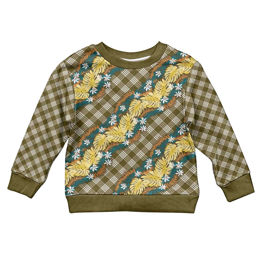 Polynesian Monstera Tiare Floral Kid Ugly Christmas Sweater Yellow Tropical Plaid LT01 Kid Yellow - Polynesian Pride