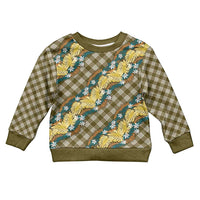 Polynesian Monstera Tiare Floral Kid Ugly Christmas Sweater Yellow Tropical Plaid - Polynesian Pride