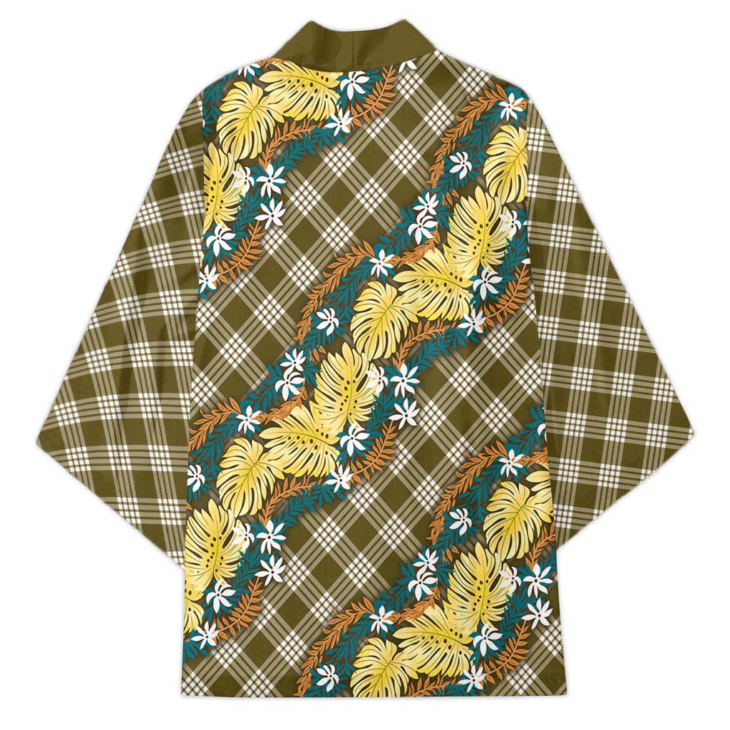 Polynesian Monstera Tiare Floral Kimono Yellow Tropical Plaid - Polynesian Pride