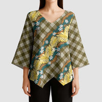 Polynesian Monstera Tiare Floral Kimono Sleeve Blouse Yellow Tropical Plaid - Polynesian Pride