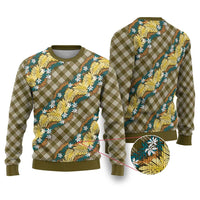 Polynesian Monstera Tiare Floral Ugly Christmas Sweater Yellow Tropical Plaid - Polynesian Pride