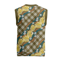 Polynesian Monstera Tiare Floral Christmas Knitted V-Neck Vest Yellow Tropical Plaid - Polynesian Pride